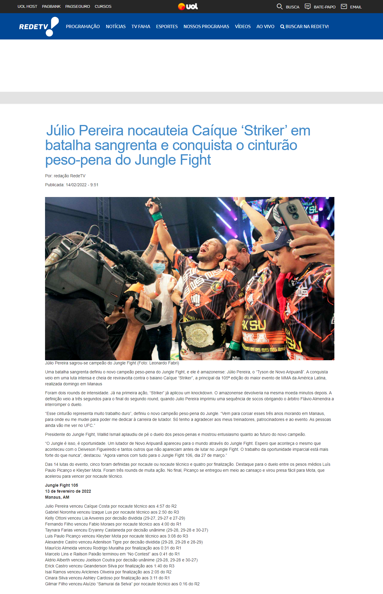 UOL – Júlio Pereira nocauteia Caíque 'Striker' em batalha
